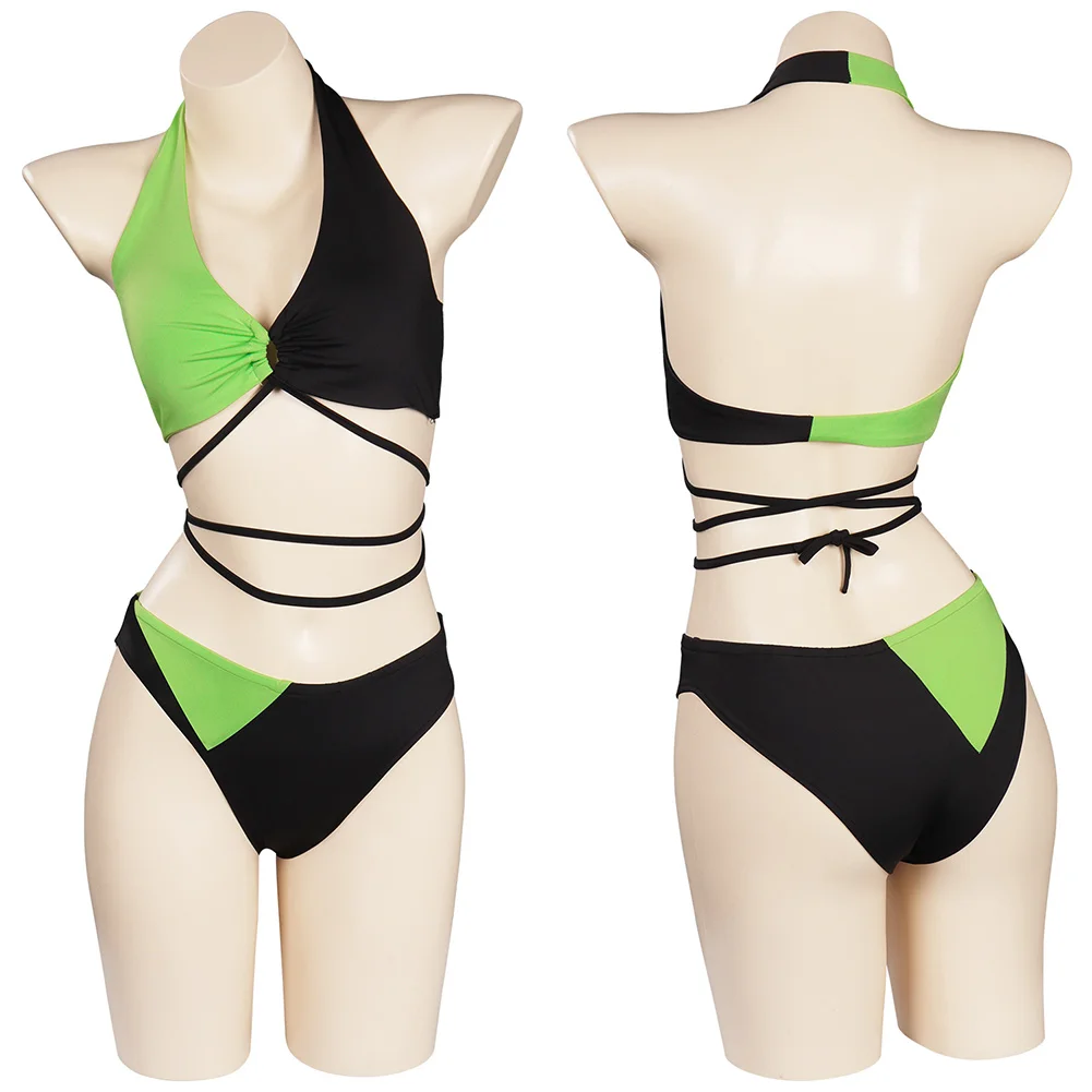 Kim Fantasy Shego Cosplay Swinsuit Sexy Lingerie Set Summer Cartoon Female Villain Costume Disguise Adult Women Fantasia Outfits