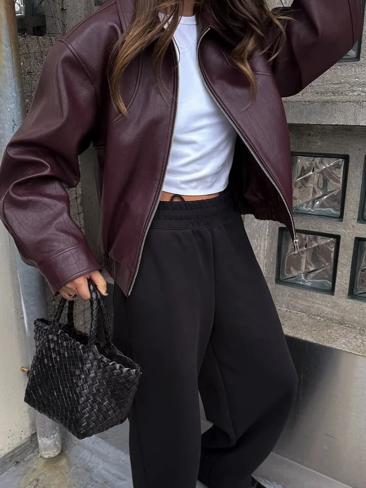 

Long Sleeve Jackets Female Autumn Fashion Casual Street Jacket Fashion Lapel Short Leather Coat Women Retro Solid