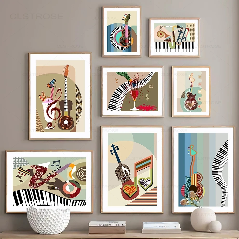 Abstract Guitar Violin Piano Wall Art Canvas Painting Nordic Musica Posters and Prints Wall Pictures for Living Room Home Decor