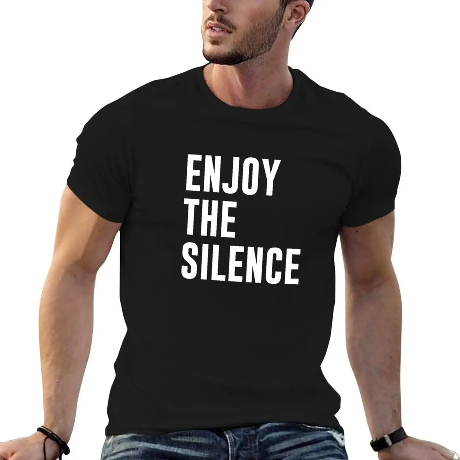 Enjoy the silence, white T-Shirt Soft Casual Short Sleeve Cotton Tee
