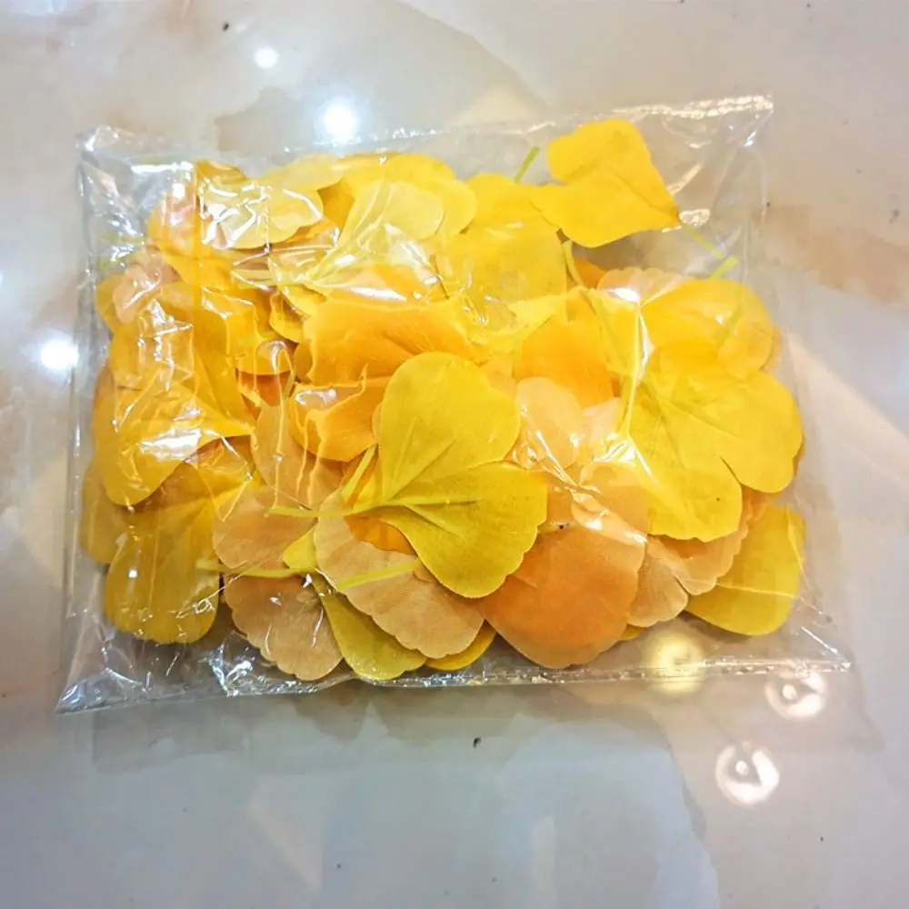 100PCS Artificail Ginkgo Leaves Faux Falling Leaf Autumn Atmosphere Home Decoration Yellow Party Supplies Photo Props Holiday