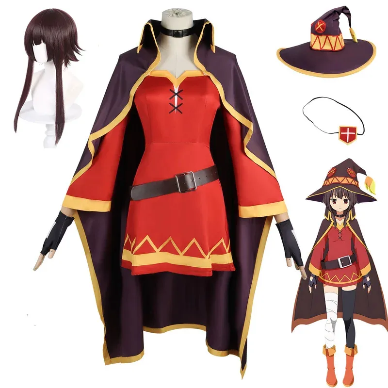 

Anime megumin cosplay costume consumparash Sekai ni shukufuku wo! Cosplay dress hat cloak uniform wig Halloween party cos girls