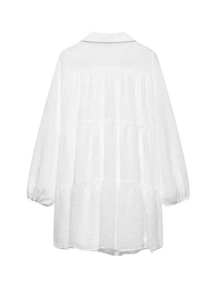 Robe à manches longues pour femmes, style européen, nouvelle mode polyvalente, simple, douce, couture superposée, chemise ample à revers