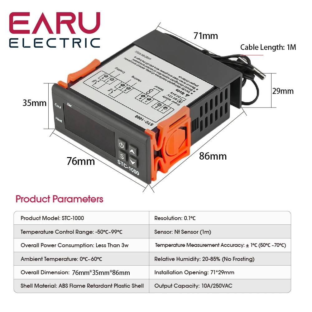 Imagem -02 - Led Digital Controlador de Temperatura Termostato Termorregulador Incubadora 12v 24v 110v 220v Stc1000 Stc3008 Stc-3018 Stc-3028