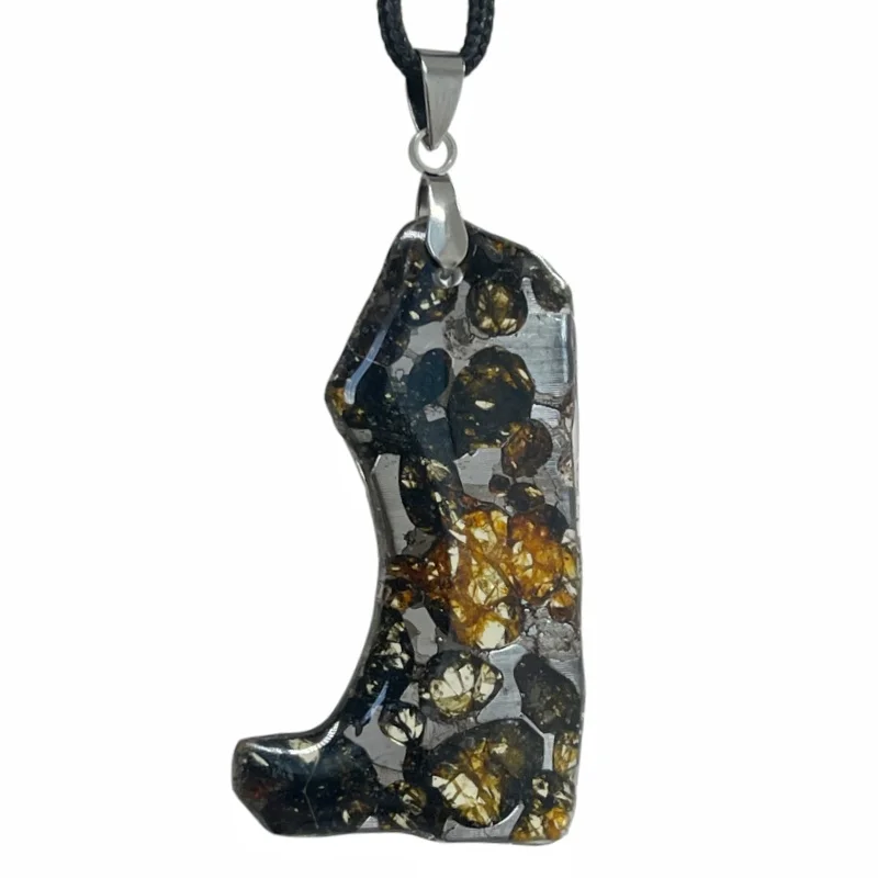 Natural Seymchan Pallasite Meteorite Necklace Irregular Olivine Iron Meteorite Unique Pattern Collectible Cosmic Jewelry LB190