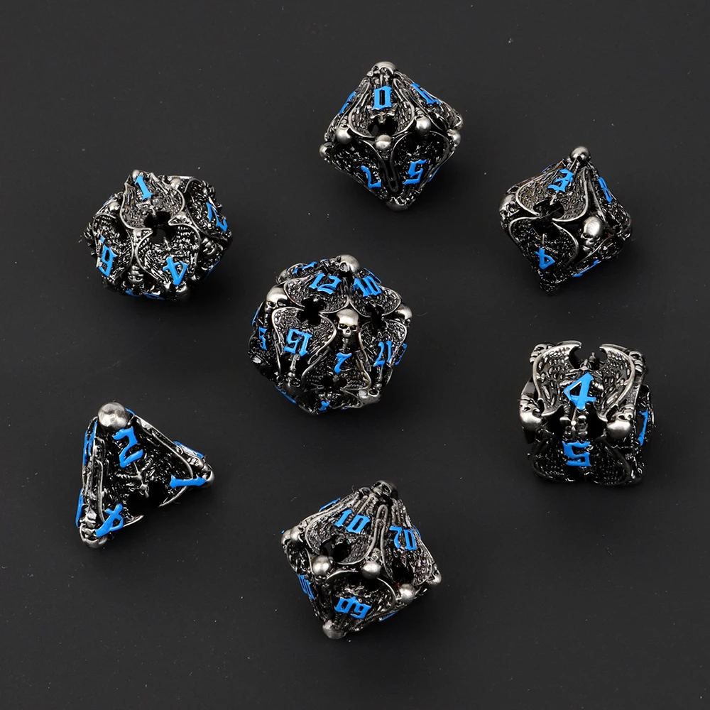 7 Pcs Polyhedral Wizard Metal Hollow Dice Party Board Tabletop Game Supplies Dungeon Dice Dragon Pathfinder Role Playing Games