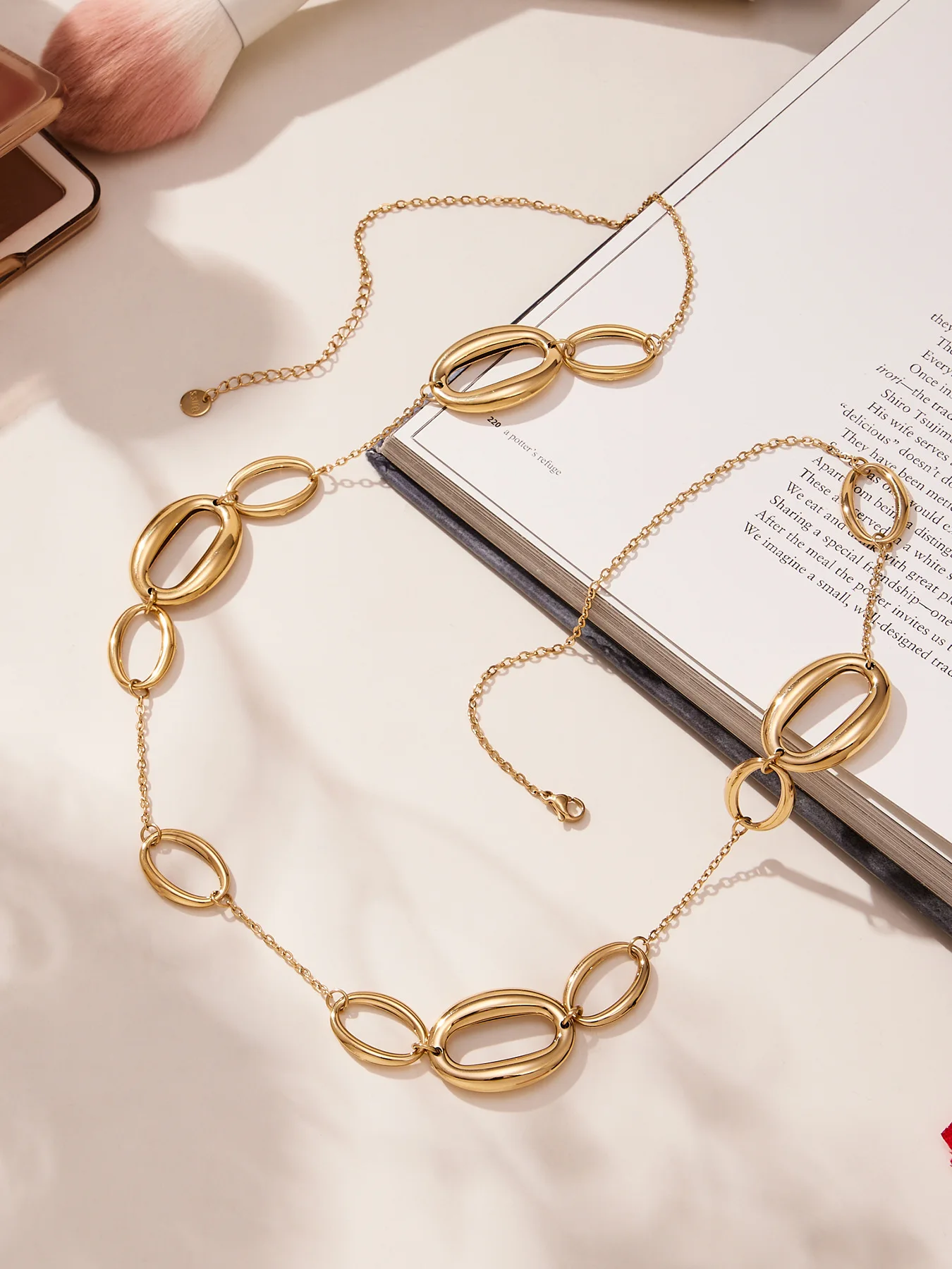 77 cm lange Gliederketten-Halsketten, 18 Karat vergoldet, wasserdicht, nicht anlaufend, Pulloverketten-Halskette aus Edelstahl für Damen – Detail 9