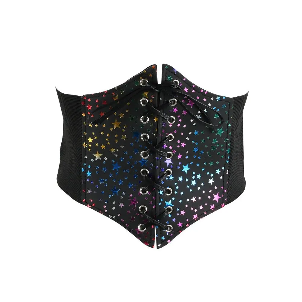 Fashion Butterfly Elastic Cummerbunds Printing Star Wide Belt Solid Color PU Leather Waist Corset Girl