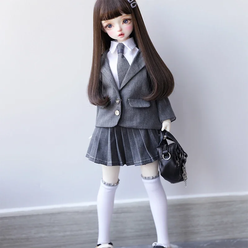 

Одежда для куклы BJD для размеров 1/4 1/5 1/6, серый костюм, белая рубашка с длинными рукавами, плиссированная юбка, галстук, комплект одежды для куклы BJD, аксессуары для кукол