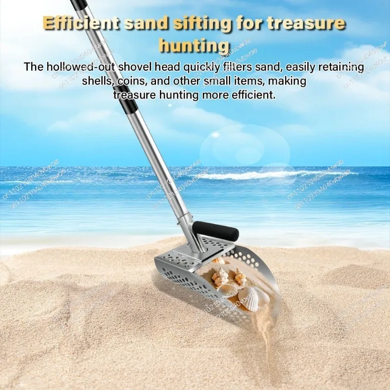 Long Handle Stainless Steel Metal Detection Sand Shovel Rake Removable Sand Screen