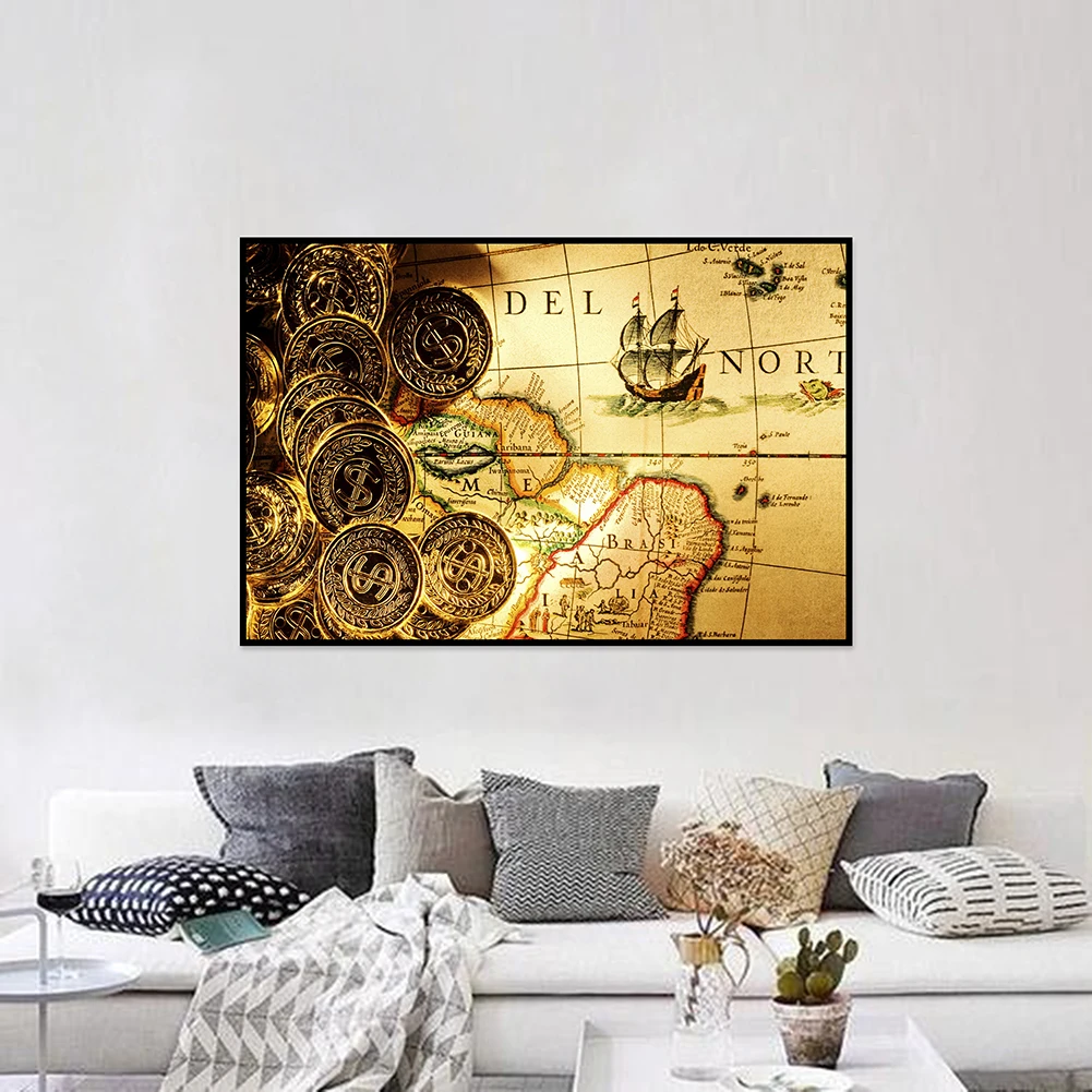 De Wereld Retro Kaart 841*594Mm Horizontale Dunne Vinyl Niet-geweven Schilderij Thuis Kamer Classroom Office Decoratieve opknoping Foto