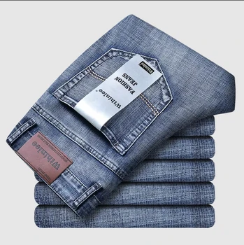 Wthinlee New Business Men's Jeans Casual Straight Stretch Fashion Classic Blue Black Work Denim Pant Trousers Male Clothing
