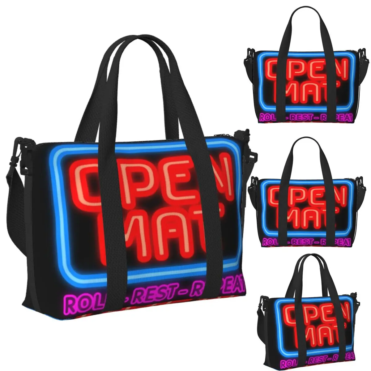 Custom Open Mat - Jiu Jitsu Rolls Beach Travel Bag Large Capacity Tote Bags for Gym Yoga Women Shopping Duffle Shoulder Bag