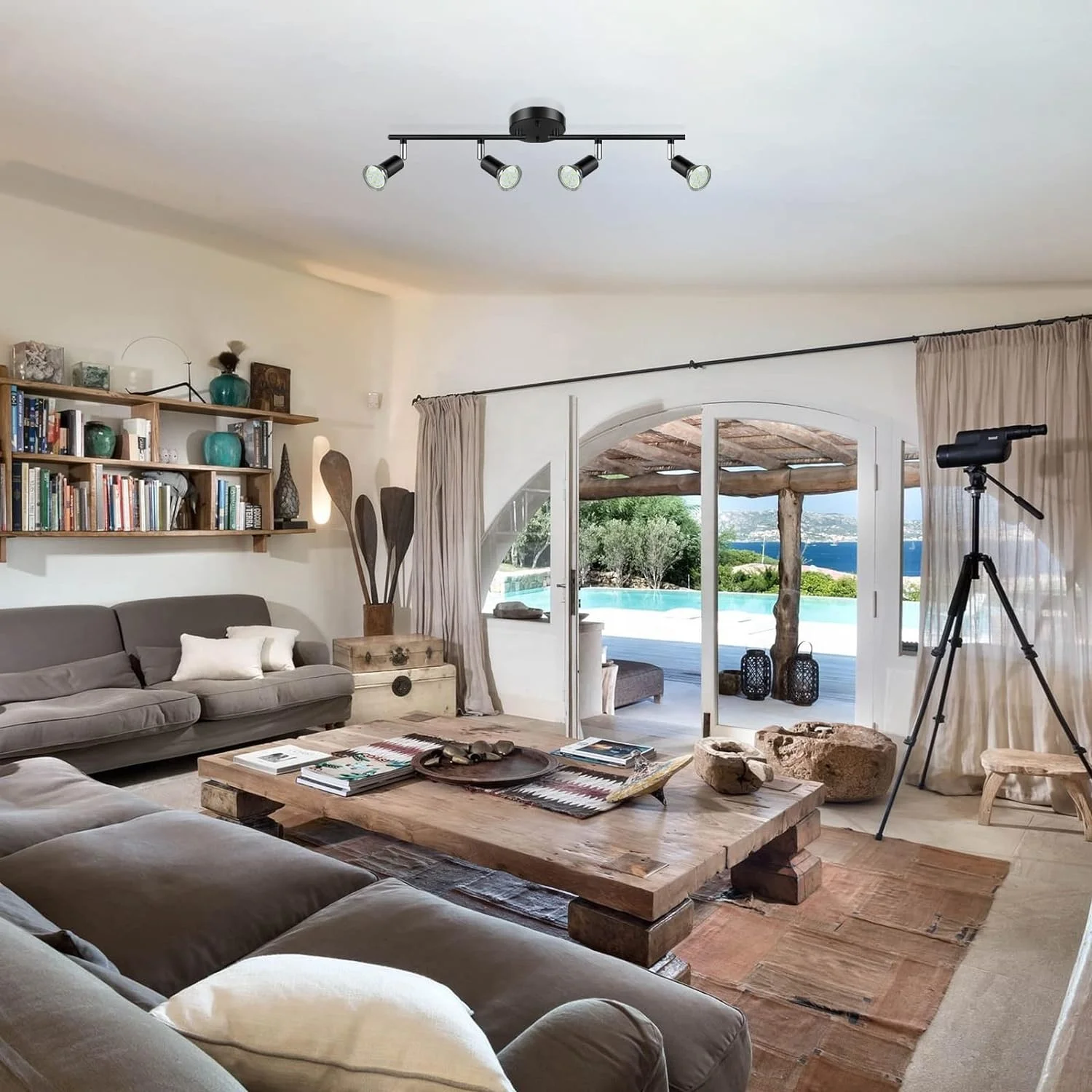 4 Light Track Lighting Kit, Black 4 Way Ceiling Spot Lighting Flexibly Rotatable Light Head Woholitable LED Lights