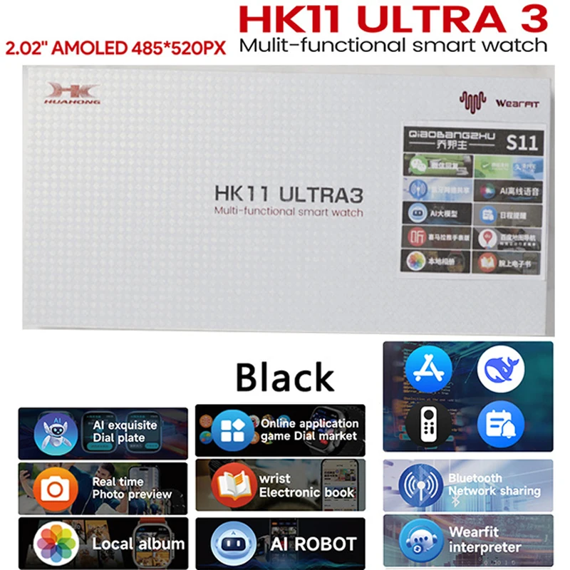

New Origina HK11 ULTRA 3 Smartwatch Men 4G ROM ChatGPT NFC Compass HK10 ULTRA3 MAX Upgrade Watches Sport BT Call Smart Watch Men