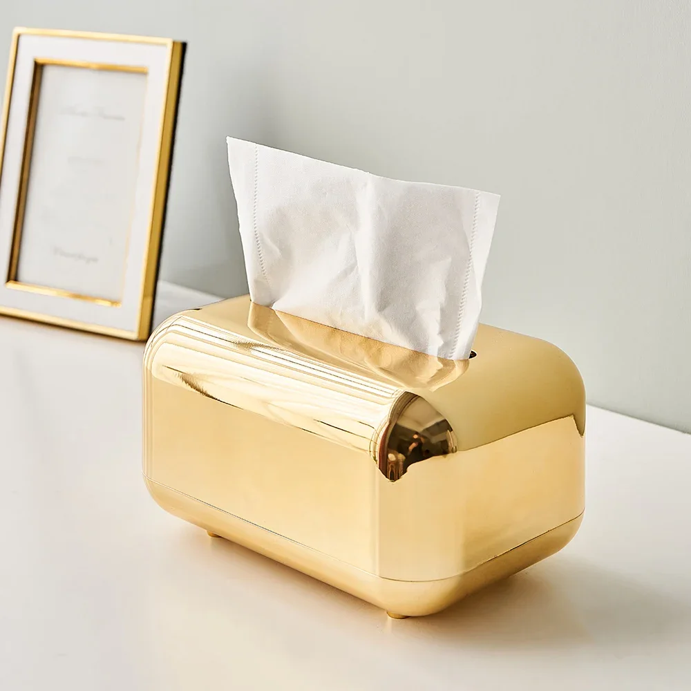 Light Luxury Golden Tissue Box Wipe Case Boxed Tissue Office and Home Storage Box Living Room Desktop Decoration Tissue Box Gift