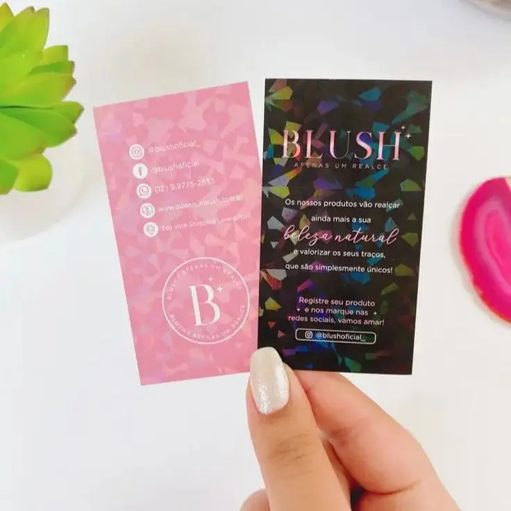 Custom Glossy Holographic Business Cards Printing Luxury Cards Loyalty Cards with Logo and QR Code For Hair Nail Jewellery Salon