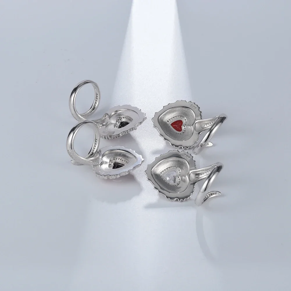 GEM\'S BALLET Heart Love Natural Red Agate Ring 925 Sterling Silver Original  Adjustable Open Finger Ring Enamel Vintage Jewelry