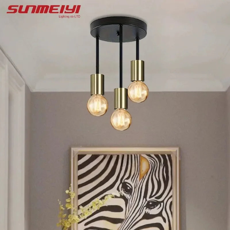 1pc Black Modern Simple Four-head E27 Bulb Base Ceiling Lamp Suitable for Entrance Bedroom Kitchen Corridor Chandelier