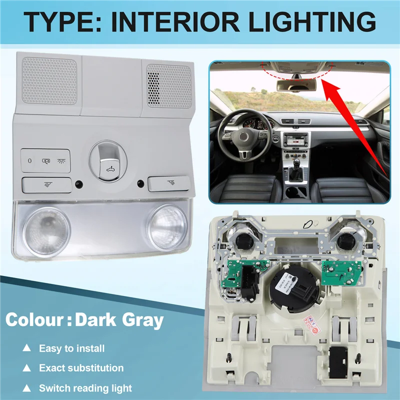 

Durable-35D947105A Roof Reading Light Ceiling Light Skylight Switch Interior Lighting For VW CC 2010-2018