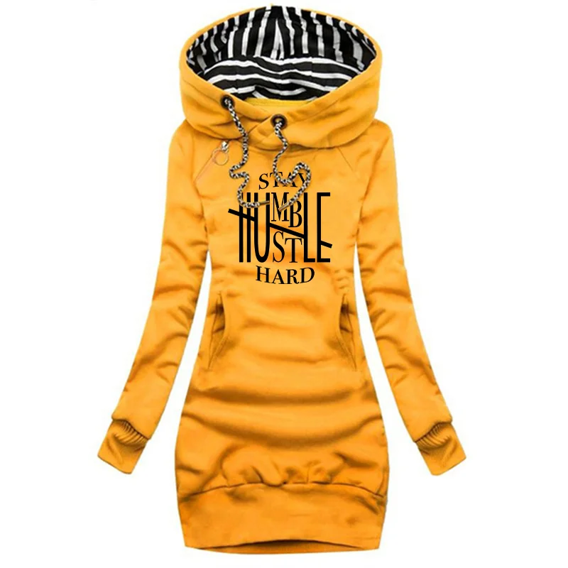 Fique umble e hustle duro vestido feminino casual diário outono e inverno simples e confortável design de moda vestido de alta qualidade