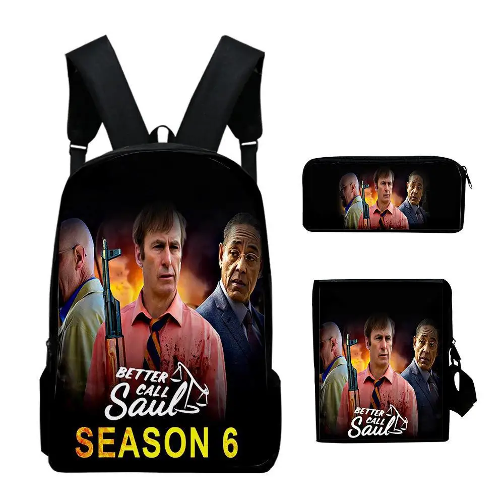 Classic Popular Better Call Saul 3D Print 3pcs/Set pupil School Bags Laptop Daypack Backpack Inclined shoulder bag Pencil Case