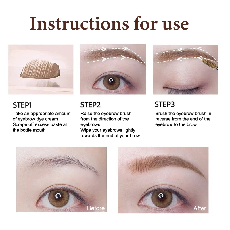 Crema de máscara de cejas fija de larga duración, 3 colores, resistente al agua, Color de teñido, Gel de cejas de secado rápido con pincel, maquillaje de belleza para ojos