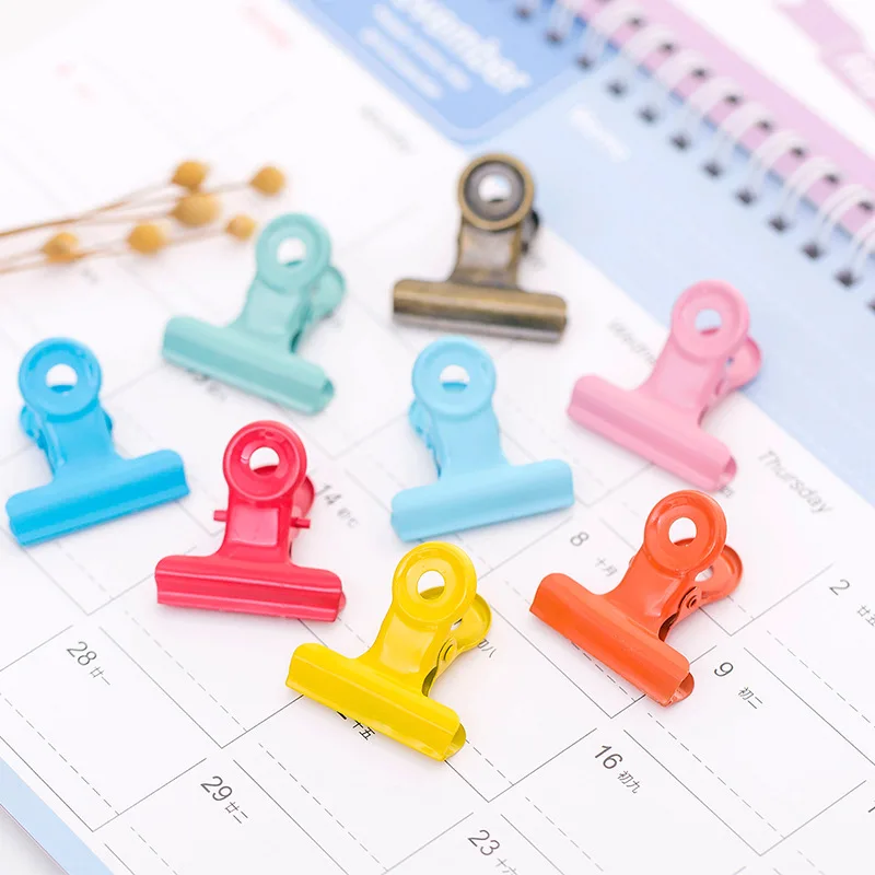 5 Pcs Metal Hinge Clips Colorful Bull Binder Paper Clip Clamp for Office Pictures Photos Kitchen Food Bags 30mm