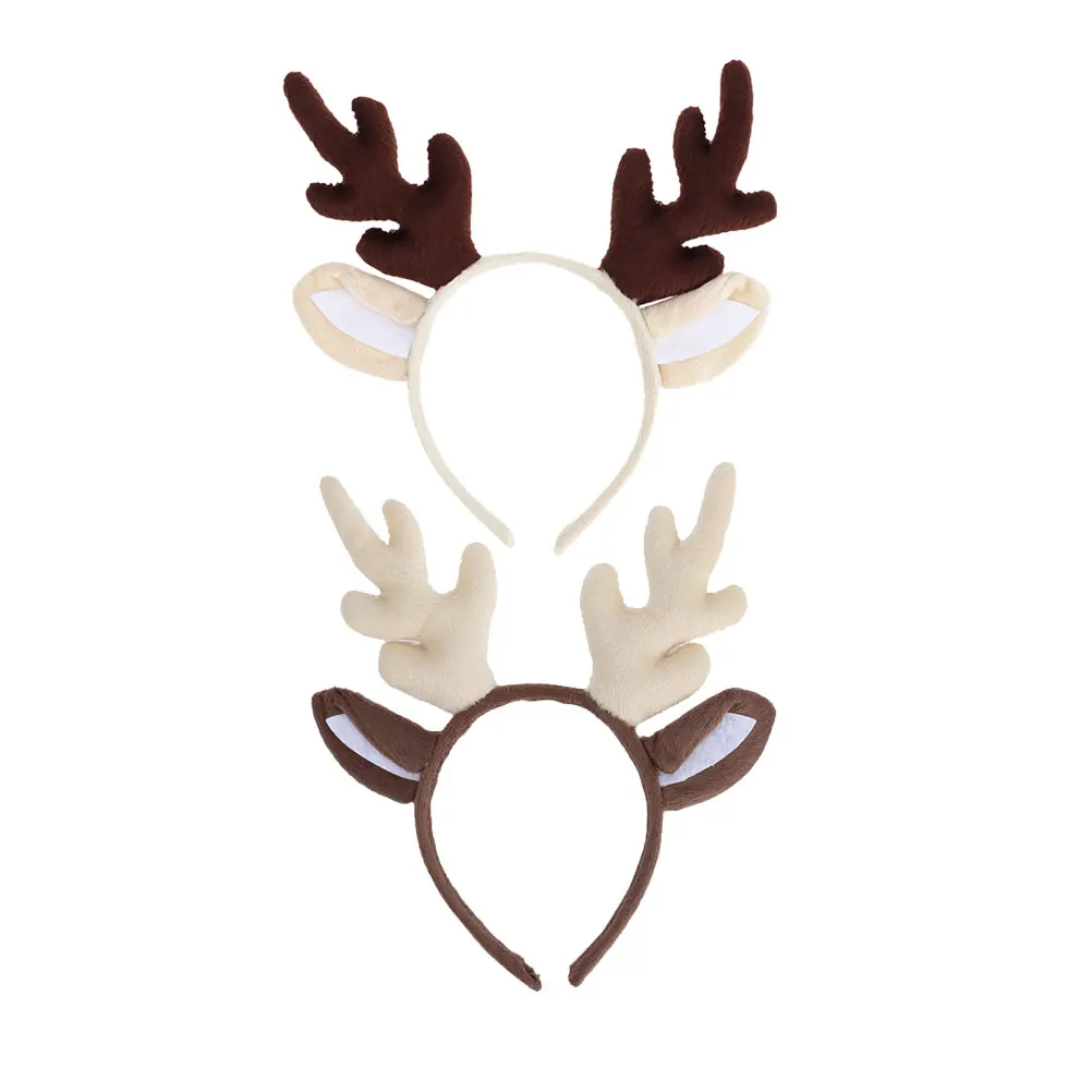 

2Pcs Reindeer Antler Hair Hoop Christmas Headdress Comfortable Fit for Holiday Stage Gift Milk White Brown