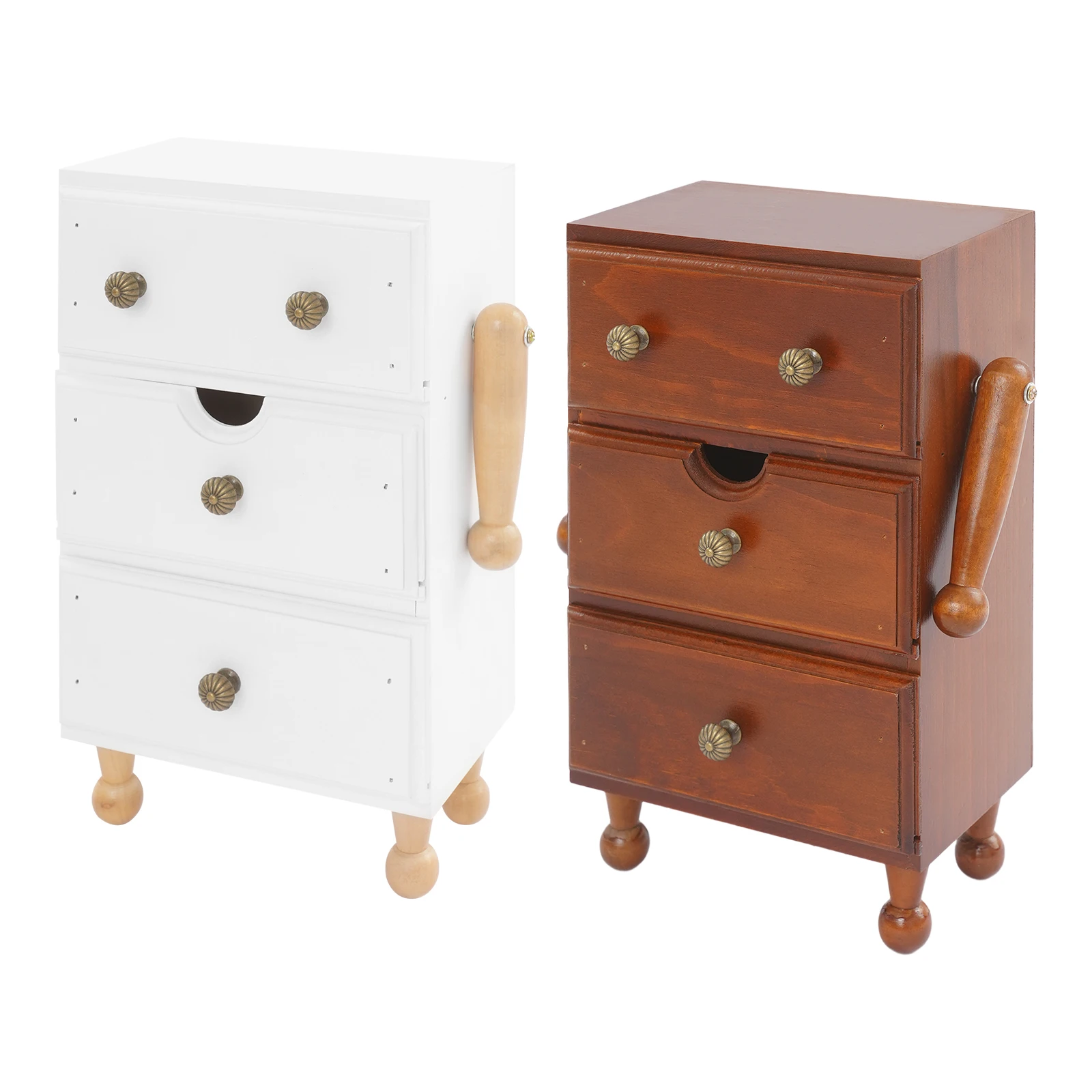 3-Tier Storage Cabinet,Space-Saving Pine Wood Compact Cabinet with 3 Drawers& Adjustable Shelves,Vintage Design for Small Spaces