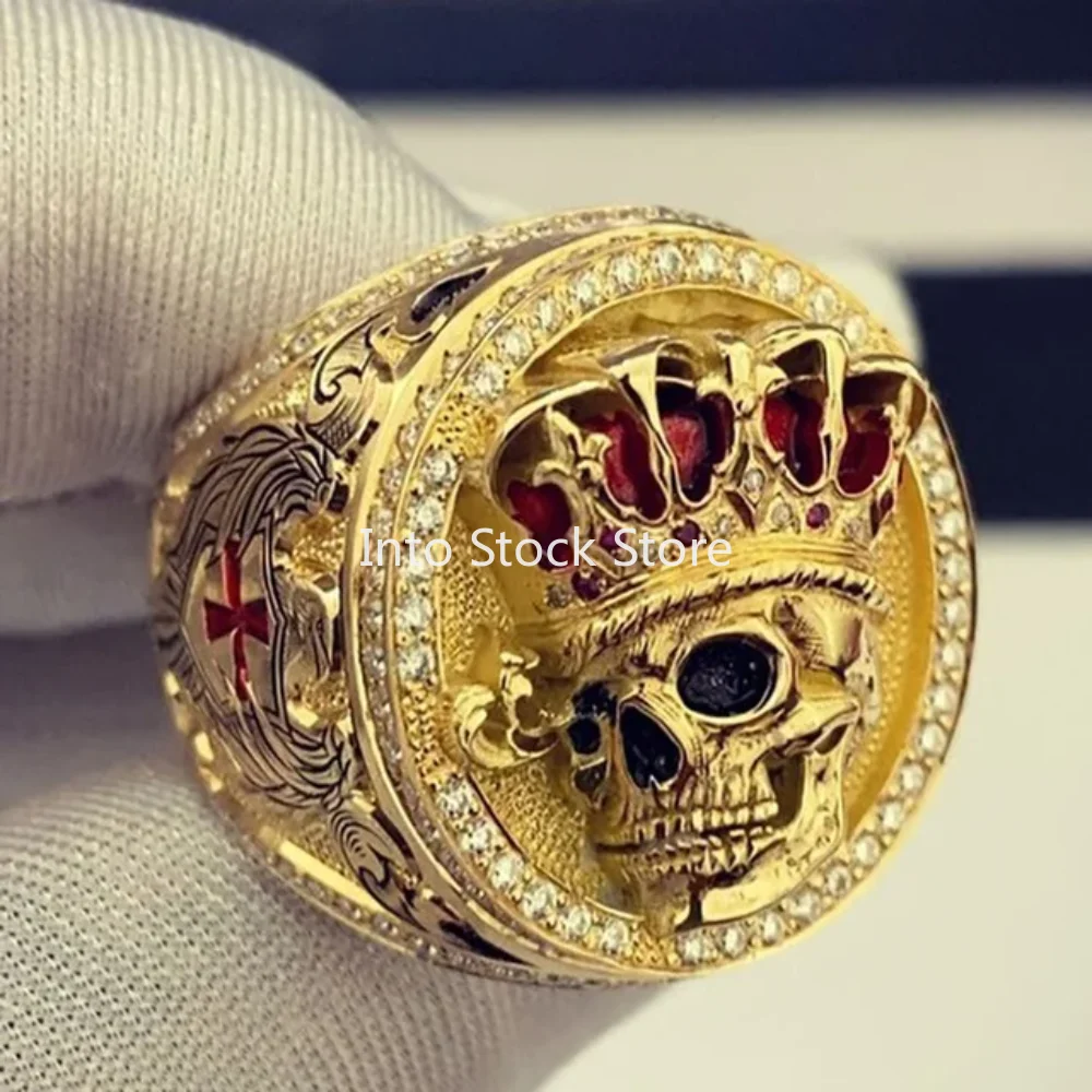 2024 Fashion Jewelry European and American Style Crown Skull Cross Wing Gold Plated Color Alloy Male Ring for Men Party Jewelry