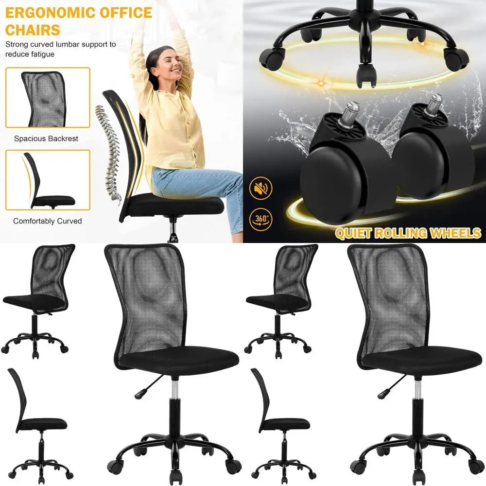 

Ergonomic Mesh Office Chair with Wheels, Adjustable Height, Armless, Comfortable Mid-Back for Home, Small Spaces, Supports 250lb
