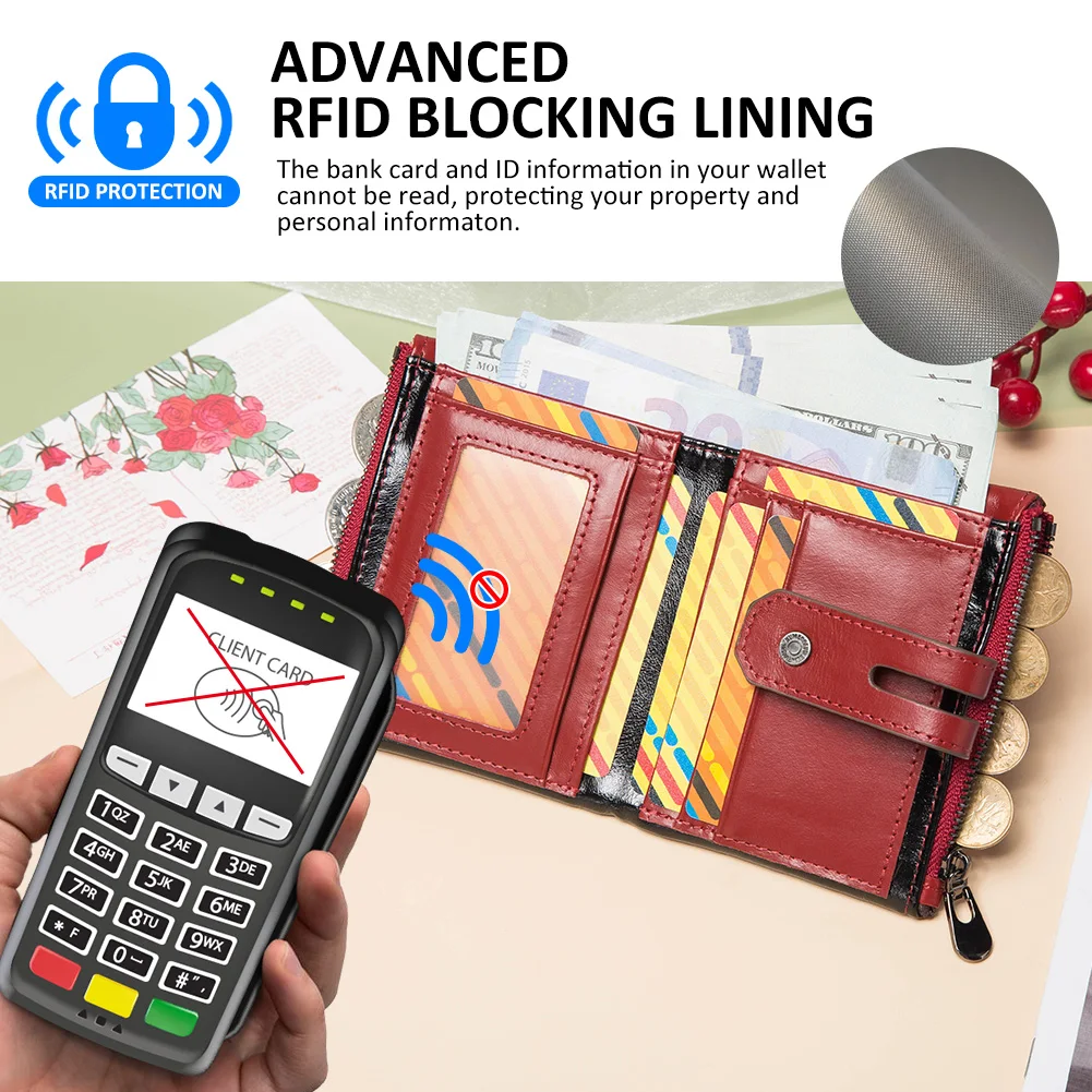 KAVIS 100%Genuine Leather Wallet For Men Original Super Value Senior Card Holder Purse With Chain Durable Zipper Coin Purse RFID