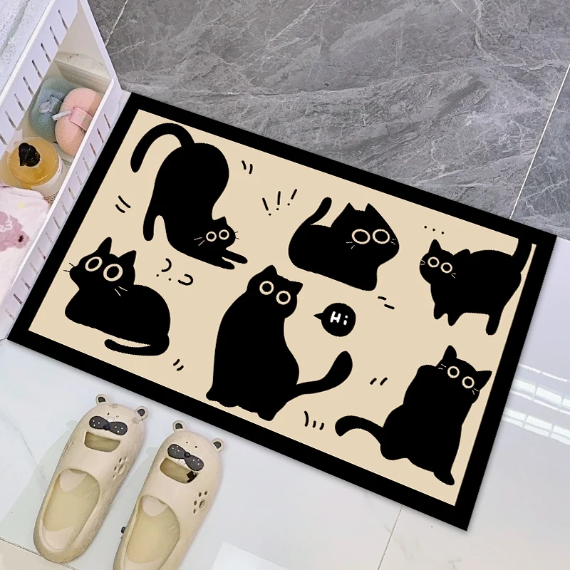 Lovely Black Cat Diatom Floor Mat Bathroom Anti Slip Water Absorption Quick Drying Foot Mat Non-slip Door Mat Cartoon Animal