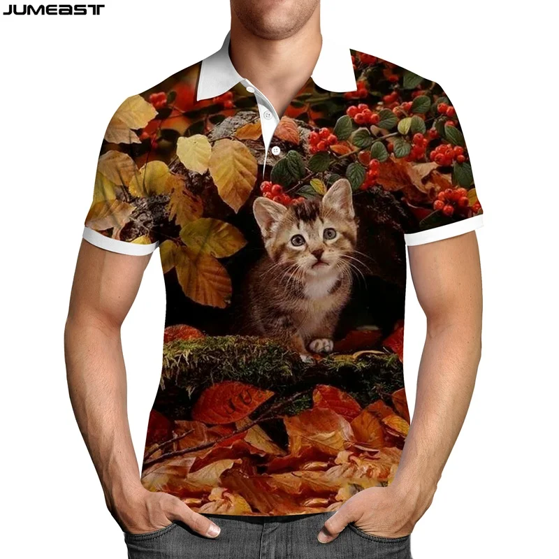 Jumeast Y2k Men Women 3D Printed Sweatshirt Cartoon Animal Cat In Nature Polo T Shirt Sport Pullover Tops Tees