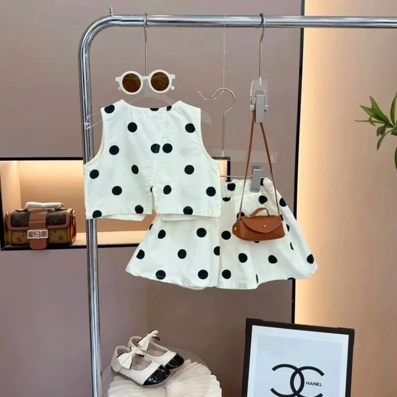 New Baby Girls Summer Cute Dot set Vest + gonne Princess Fashion Suits 1-8T