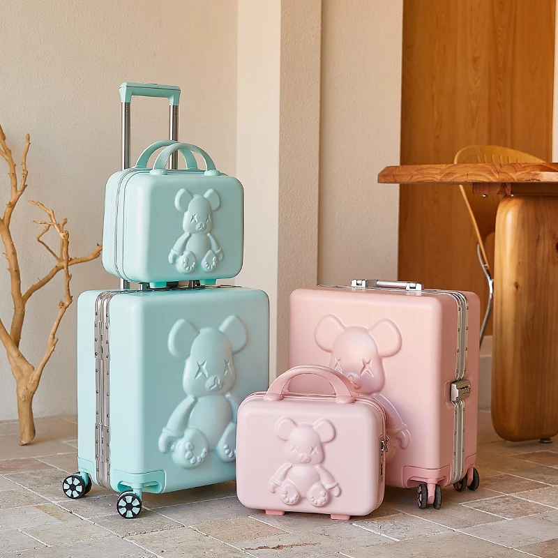 fashionable-cartoon-luggage-set-18-inch-carry-on-mother-daughter-suitcase-travel-bag-with-lock-universal-wheel-abs-pc-material