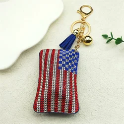 American Flag Crystal Keyrings For Women Men Stainless Steel Gold Color Fashion Keychains Bag Accessories Jewelry