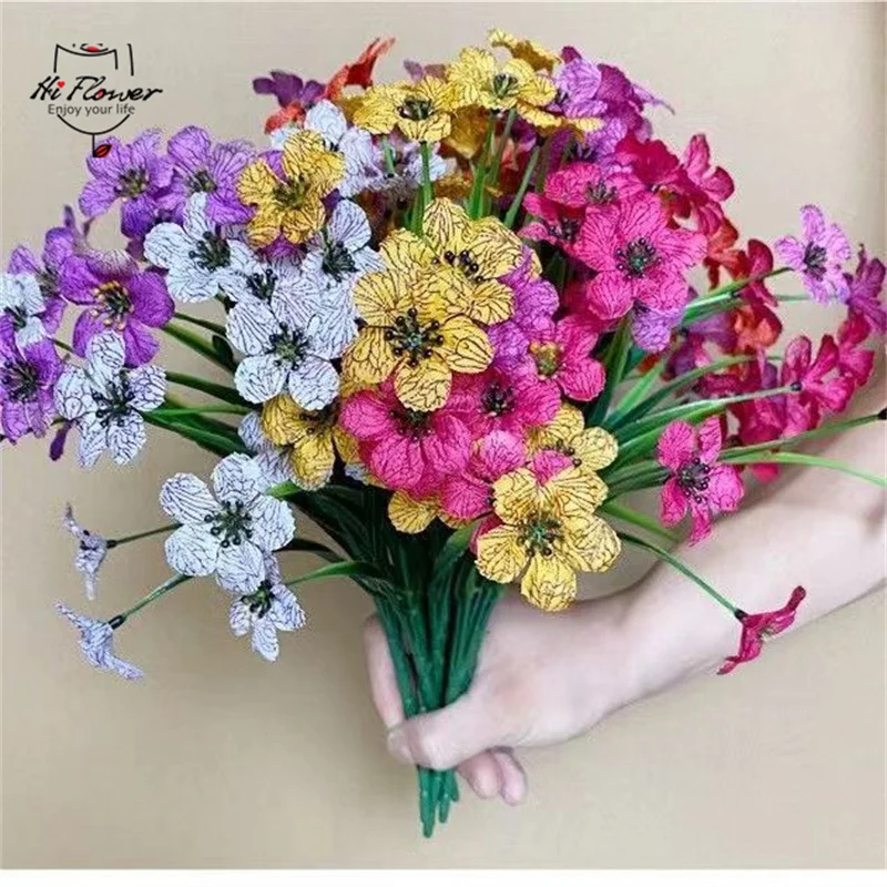 Artificial Flower Spring Grass Plastic Flowers UV Resistant Bouquet Home Room Decor Flower Autumn Wedding Outdoor Decoration