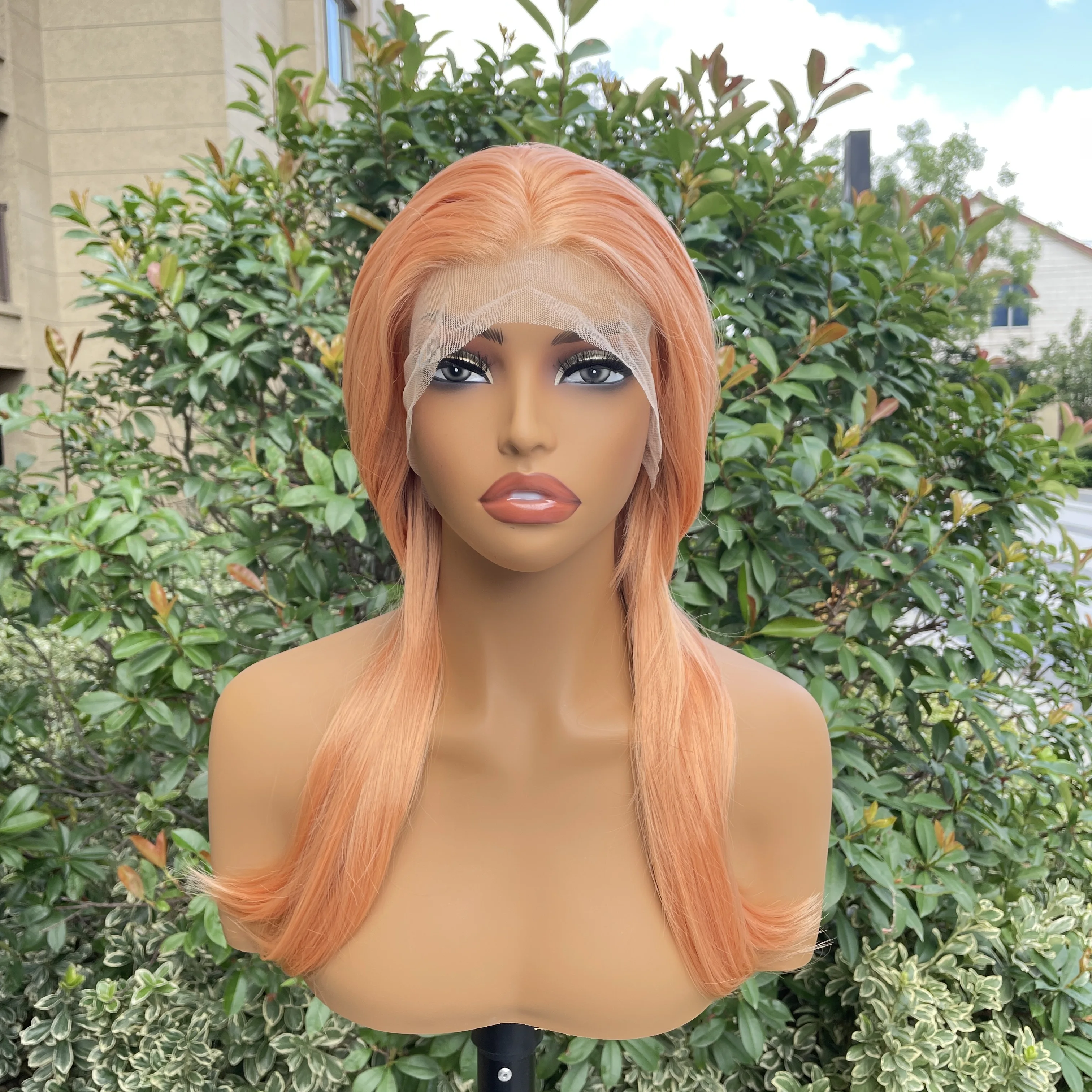 

Светло-оранжевый синтетический парик фронта шнурка 13X4 для женщин длиной до плеч, парик для косплея кефали для мужчин, завязанный вручную, бесклеевой, натуральный