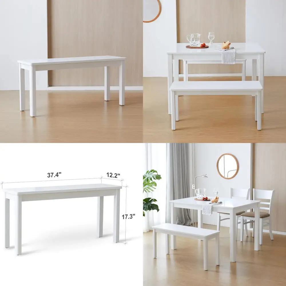 

Обеденная скамейка из малайзийского дуба в современном фермерском стиле, белая отделка, маленькое деревянное сиденье 37,4