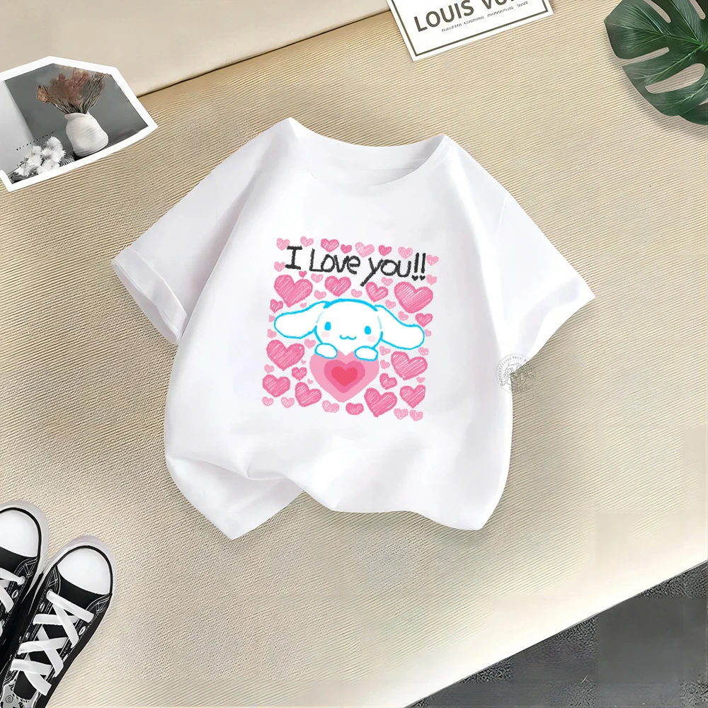 Sanrio Summer cotton playful girl T-shirt Big ear dog Creative printed street Y2K casual cotton top Outdoor sports breathable to