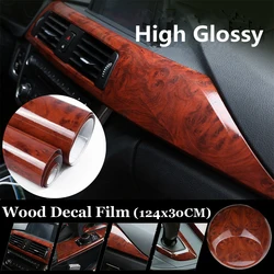 30x124CM 3D High Glossy Wood Grain Vinyl Film Car Stickers Waterproof DIY Styling Wrap Auto Vehicle Detailing Internal Car Acces