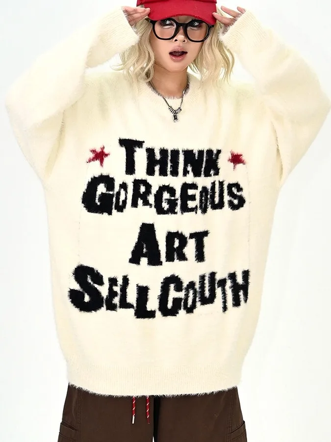 

American Sle Vintage Lazy round Ne Sweater Men Women Autumn Winter Loose Casual Versatile Couple Knitted irt Top