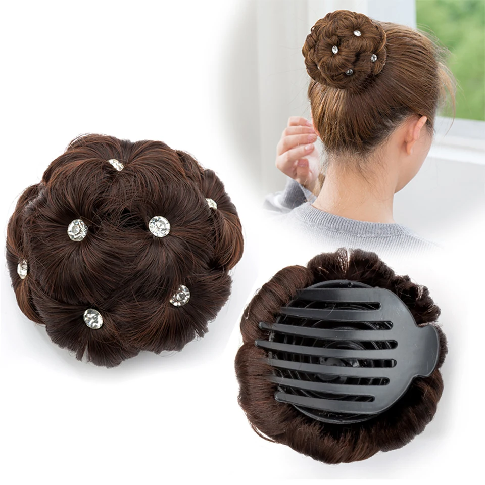 AOSI Synthetic High Temperature Fiber Chignon Nine flowers Hair Women Curly Chignon Hair Bun Donut Clip In Hairpiece