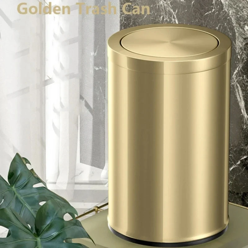 

304 Stainless Steel Trash Can Golden Portable Toilet Trash Can Kitchen Cleaning Tools GN587TB