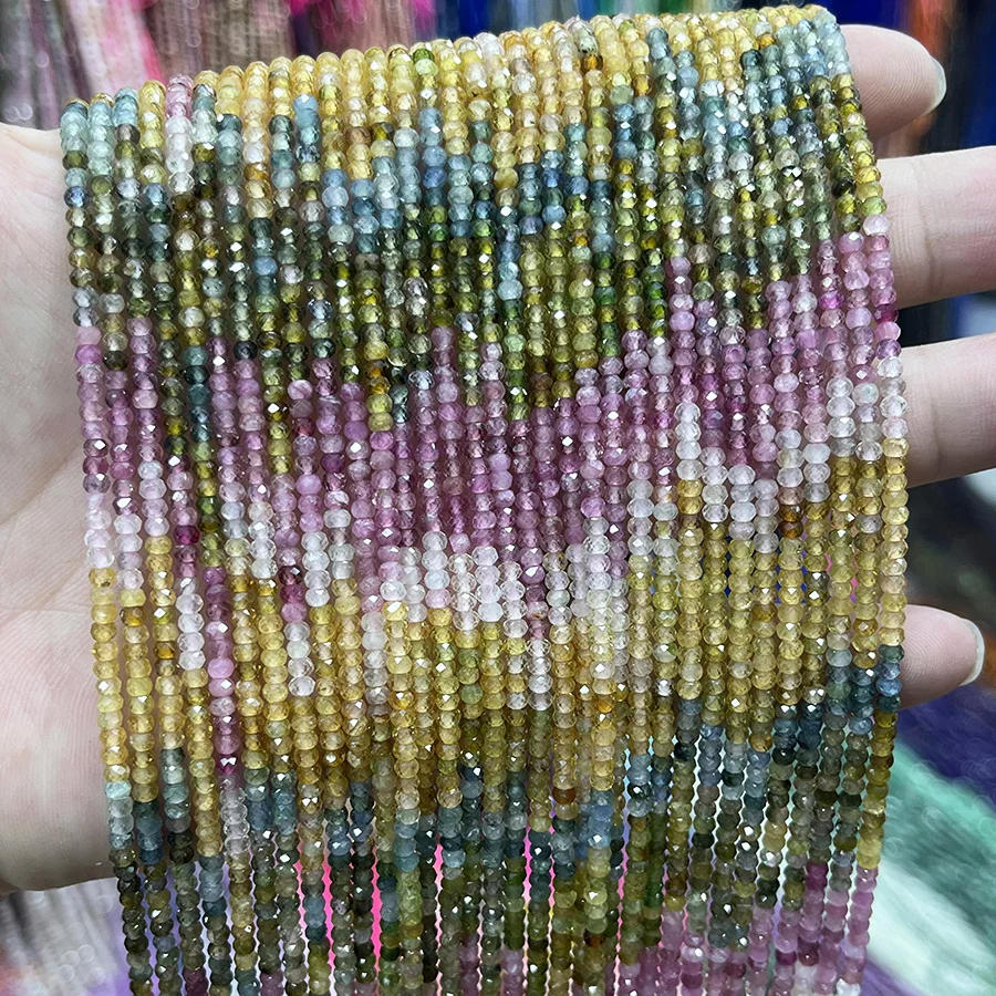 

Высокое качество натуральный градиент турмалин диск бусины небольшой секции свободные бусины для изготовления ювелирных изделий DIY ожерелье браслет 15 ''2x3 мм