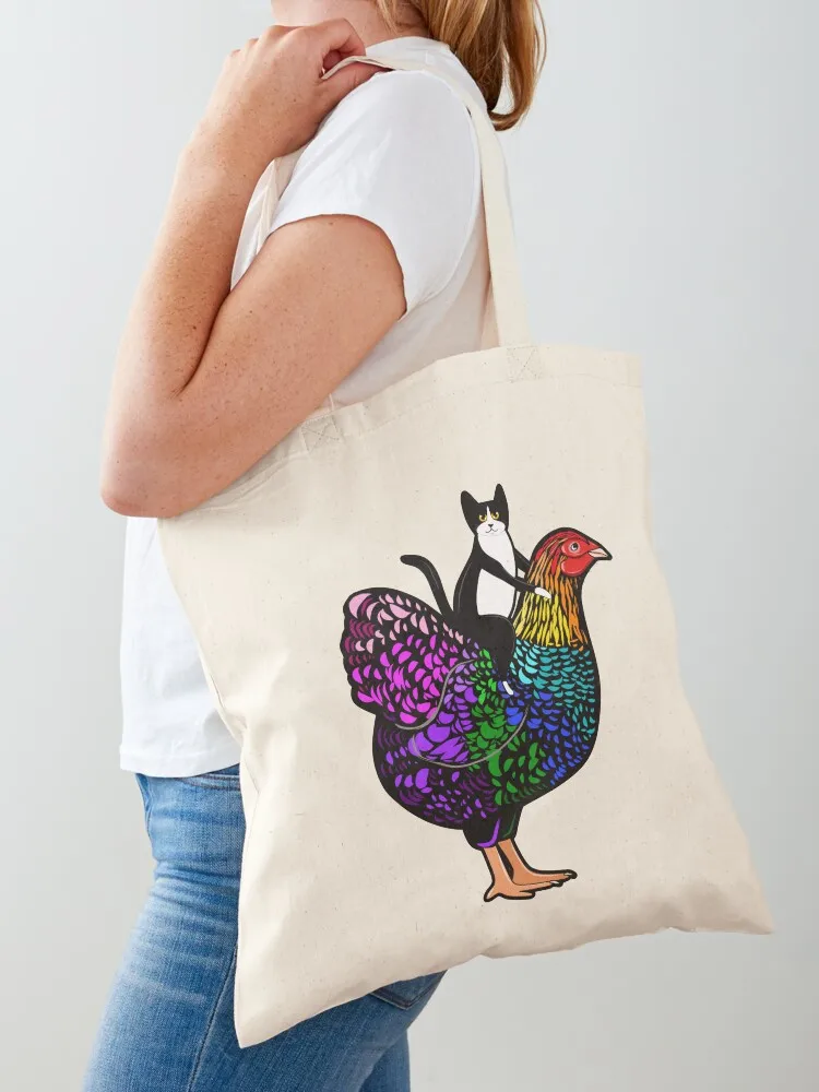 

Rainbow Chicken Ride Tote Bag Cloth bag women bag reusable shopping bags Woman shopper