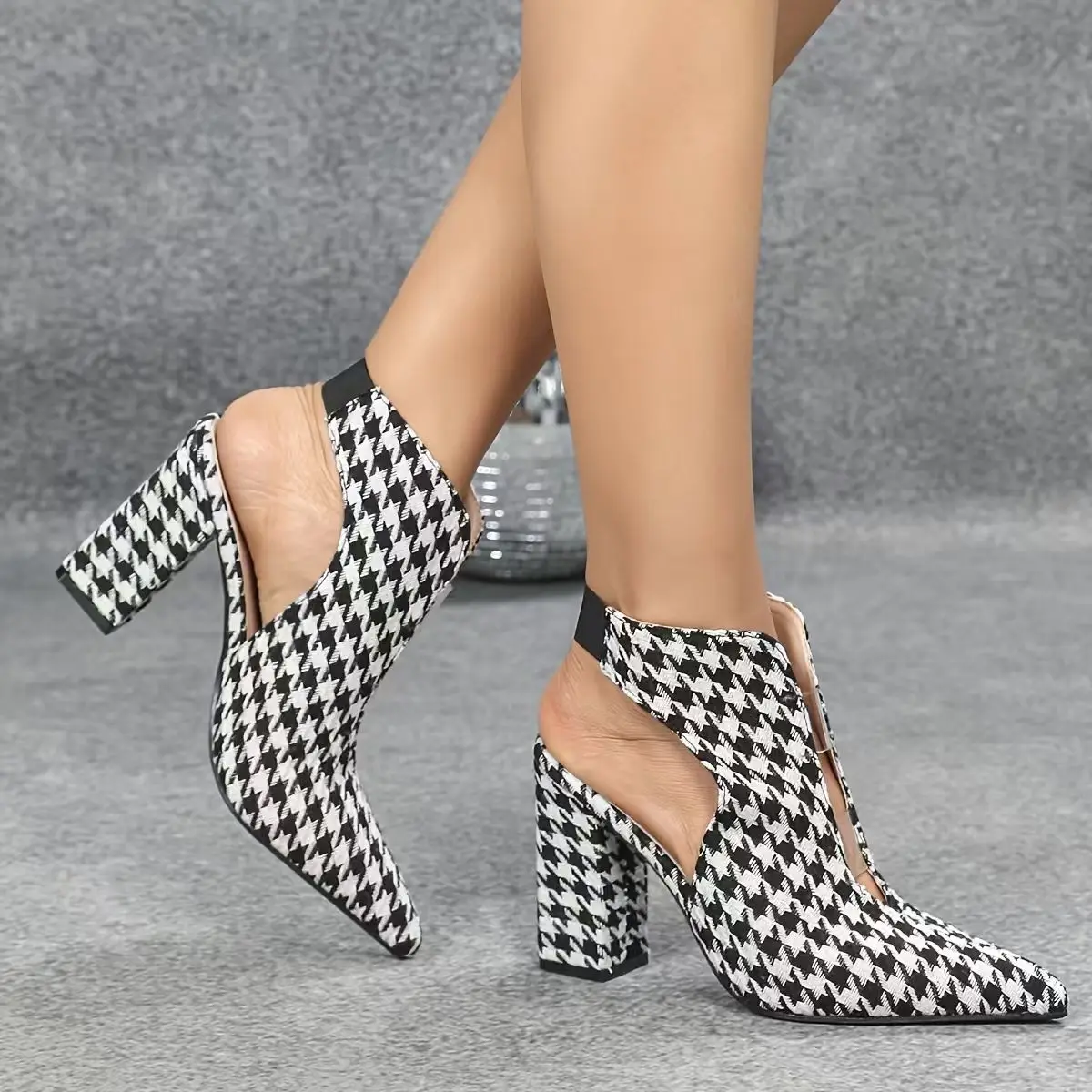 Fashion Houndstooth Cowboy Boots for Woman Autumn New High Heels Sandals Design Transparent Straps Elastic Botines Mujer