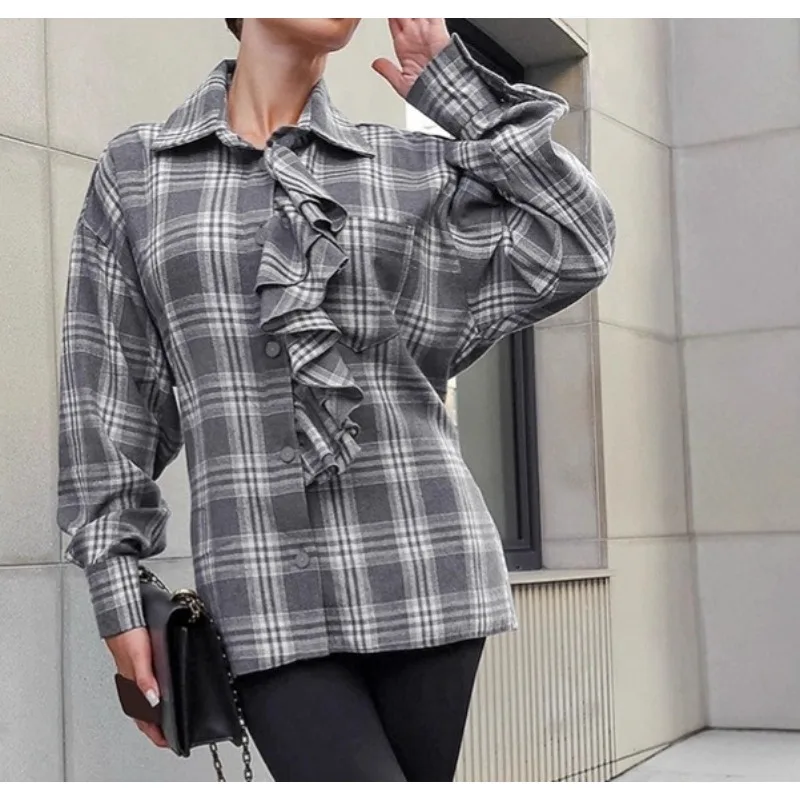 

French-style Commuter Lace Shirt for Women 2025 Autumn New Cross-border Design Loose Lapel Women's Shirt Women's Clothing